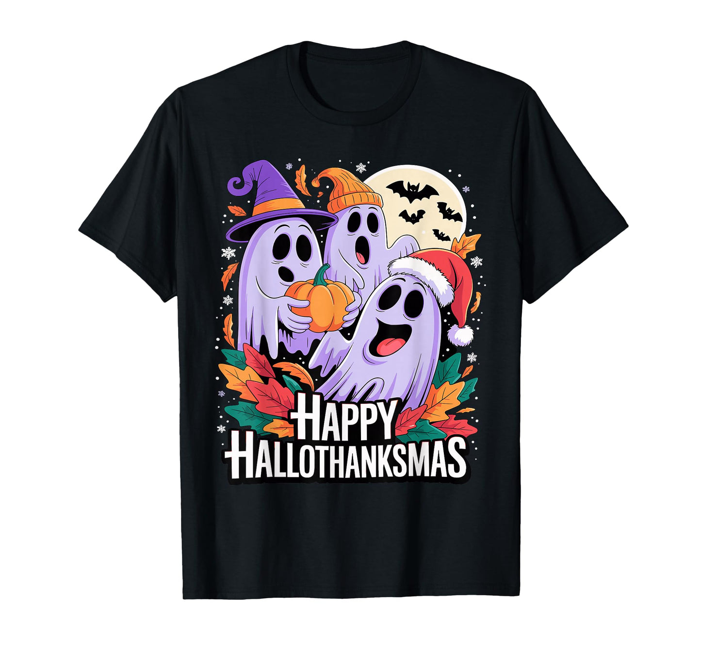 Happy Hallothanksmas Ghosts and Pumpkins T-Shirt