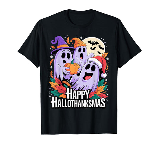Happy Hallothanksmas Ghosts and Pumpkins T-Shirt