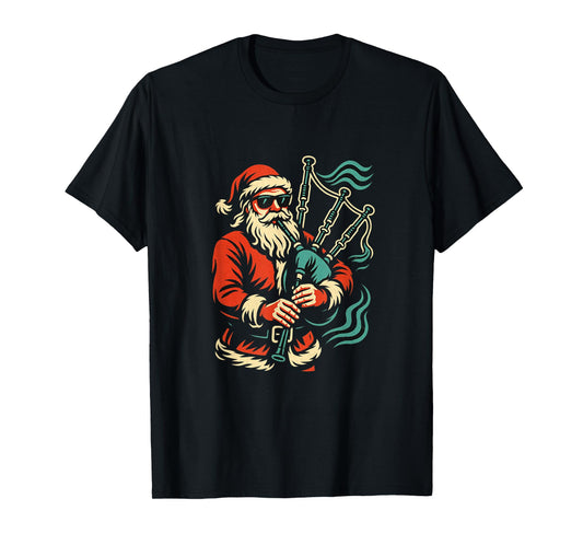 Cool Santa Playing Bagpipes Xmas Bagpiper Musician T-Shirt