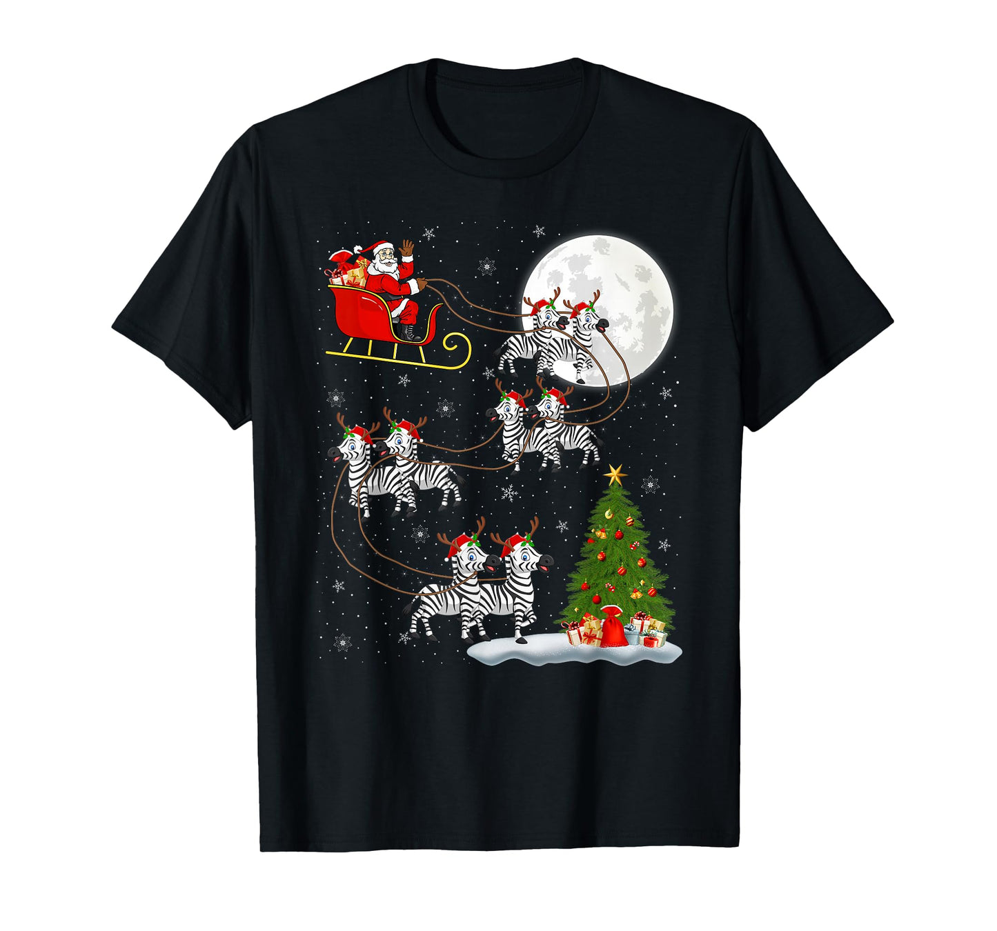 Zebra Santa Sleigh Flying Funny Magical Christmas T-Shirt