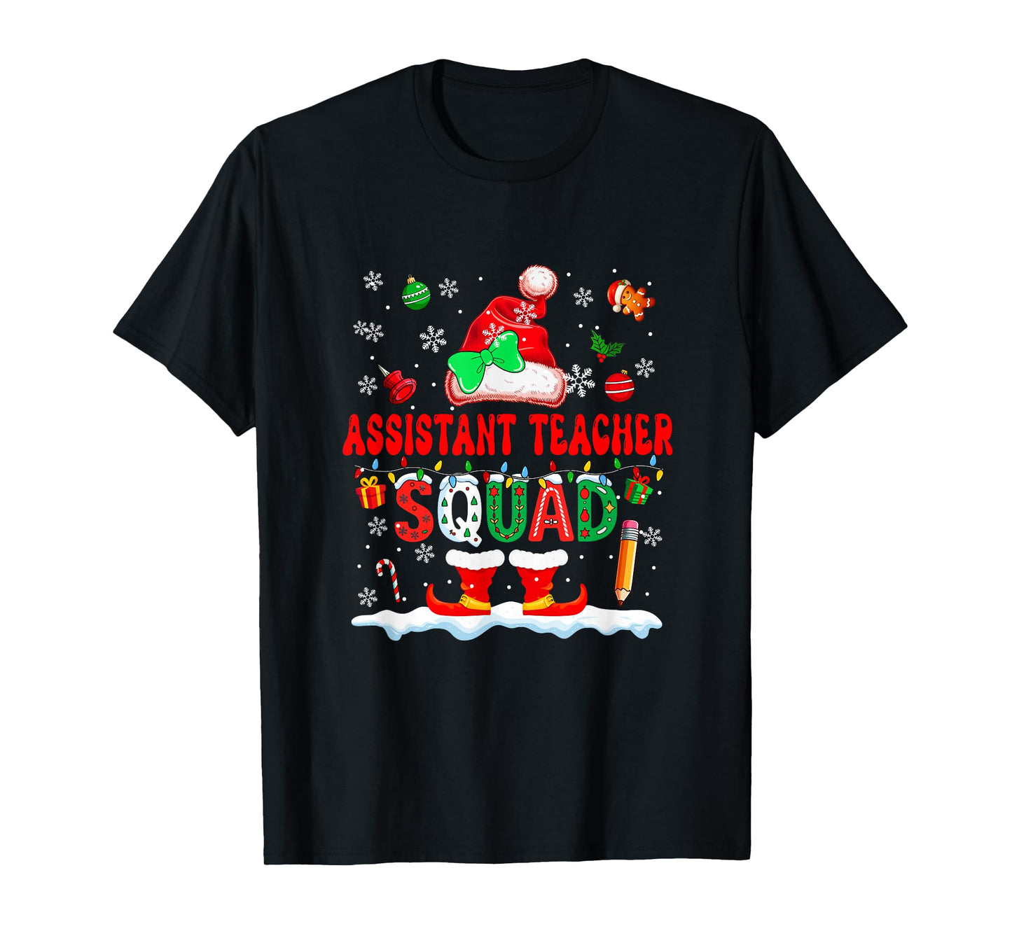 Assistant Teacher Squad Women Job Christmas Santa Bow Tie T-Shirt