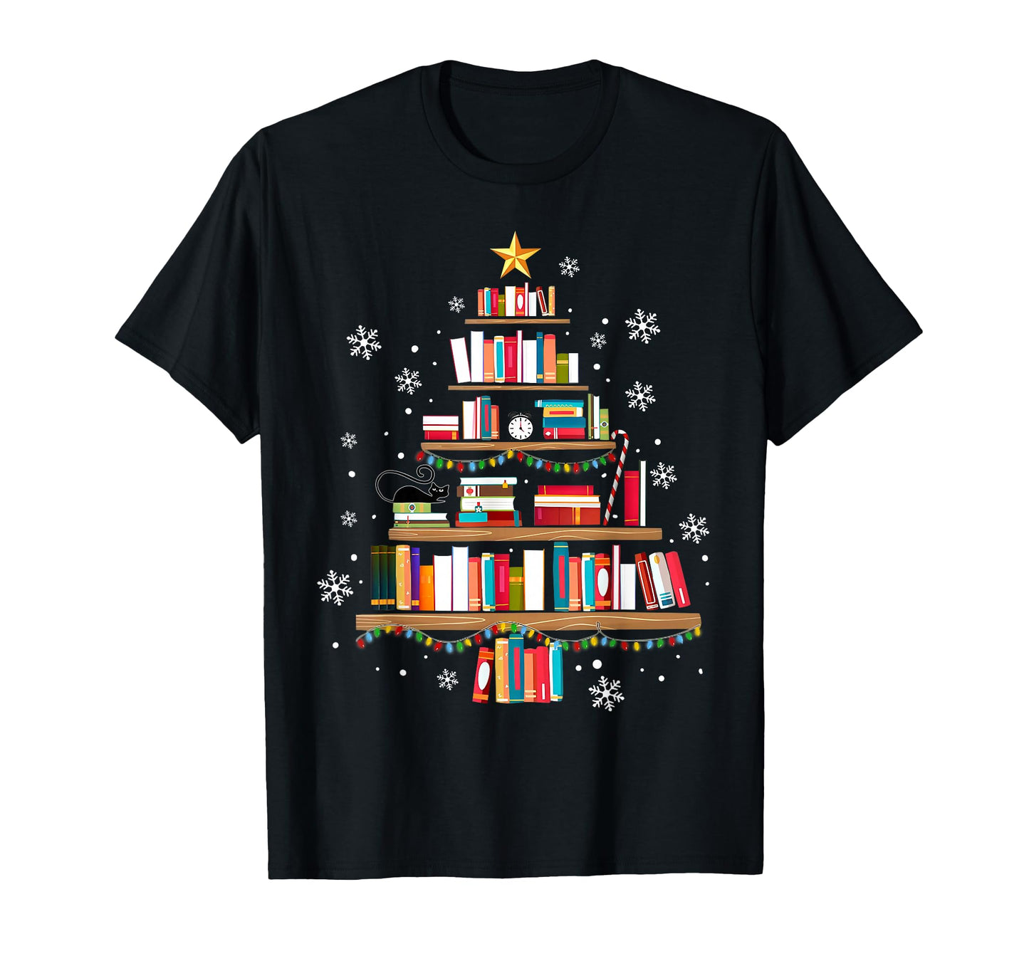 Library Books Christmas Tree Teacher Funny Xmas Snowflake T-Shirt
