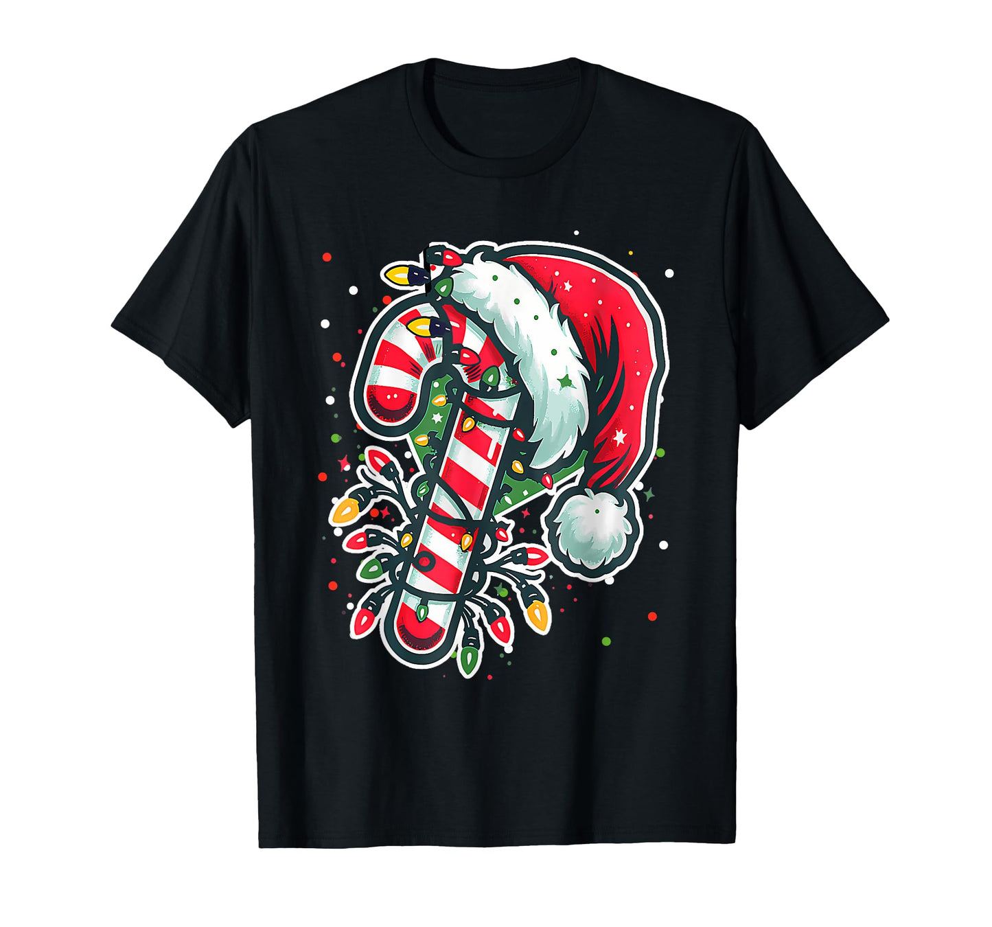 Red And White Candy Cane Santa Christmas Funny Xmas Lights T-Shirt