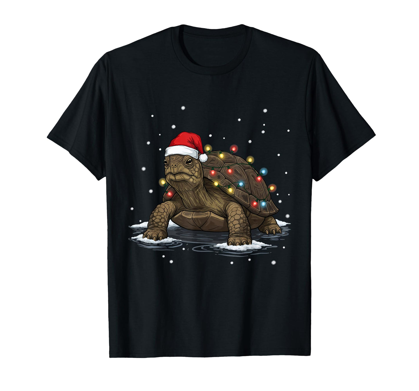 Festive Christmas Turtle with Santa Hat and Holiday Lights T-Shirt