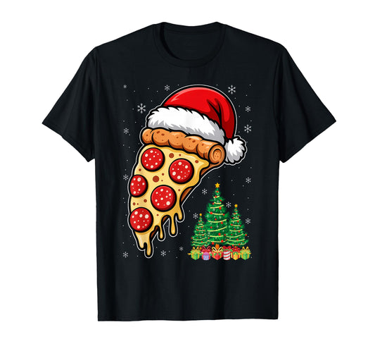 Funny Pizza Lover Santa Hat Christmas Pajama Pepperoni T-Shirt