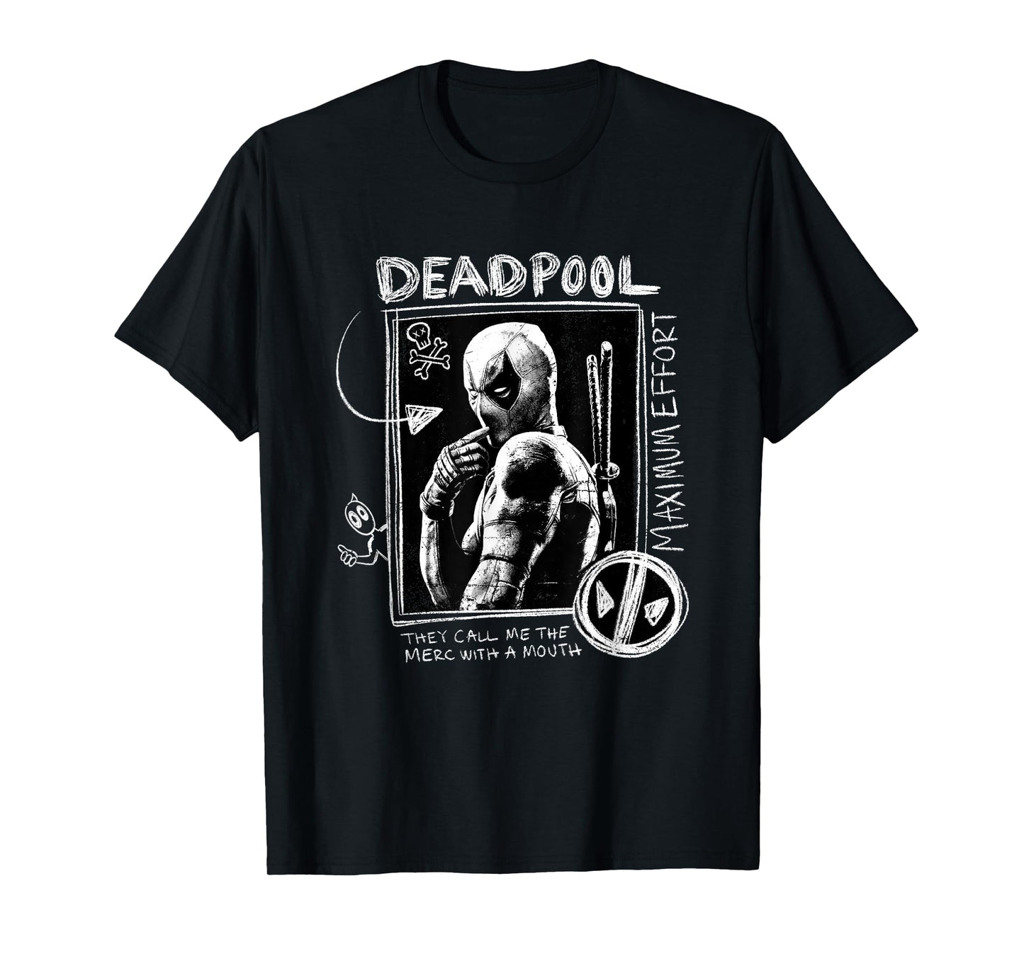 Marvel Deadpool & Wolverine Maximum Effort Doodle Portrait T-Shirt