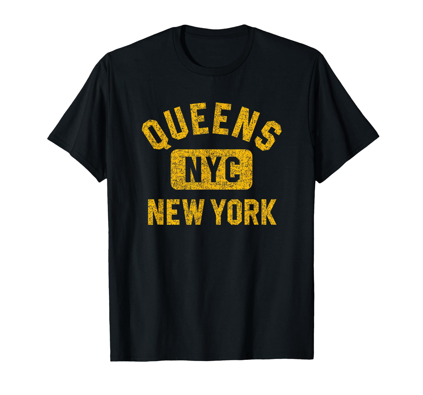Queens NYC New York Gym Style Distressed Amber Print T-Shirt