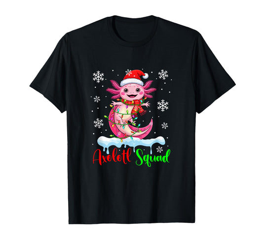 Axolotl Squad Santa Axolotl Colorful Xmas Lights Family Kids T-Shirt