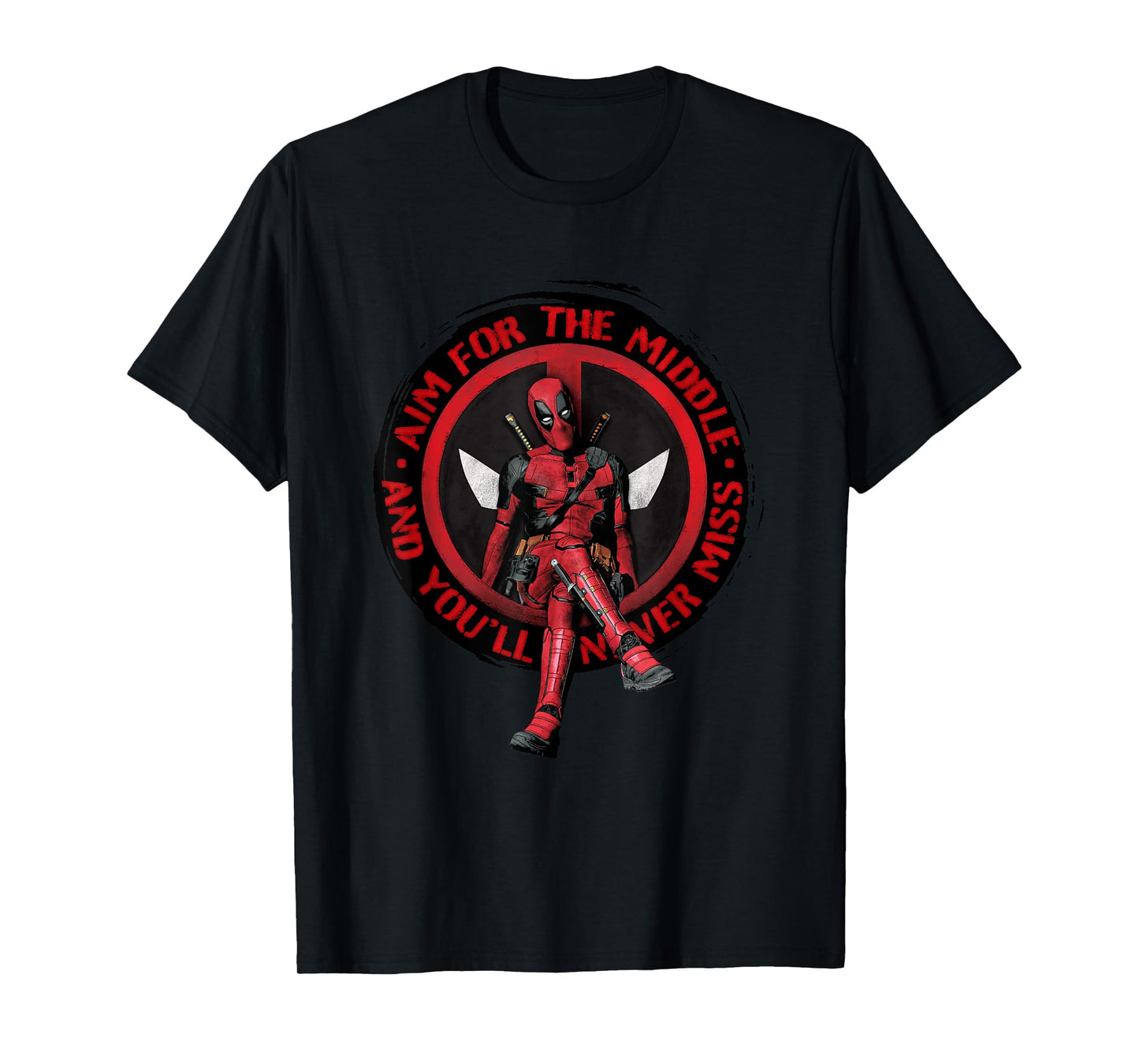Marvel Deadpool & Wolverine Aim For The Middle Distressed T-Shirt