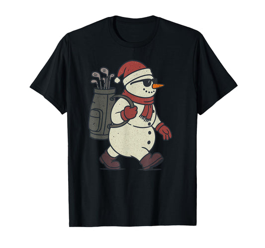 Snowman Playing Golf Christmas Vintage Funny Xmas T-Shirt