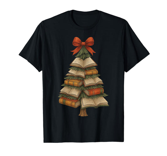 Vingate Retro Christmas Tree Coquette Xmas Book Club Book T-Shirt