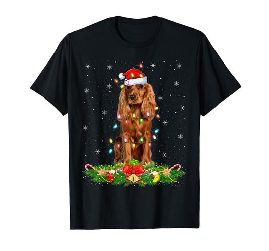 Cocker Spaniel Dog Christmas Lights Funny Santa Hat Xmas T-Shirt