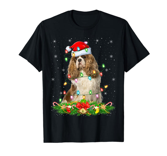 Cavalier King Charles Spaniel Dog Christmas Lights Xmas T-Shirt