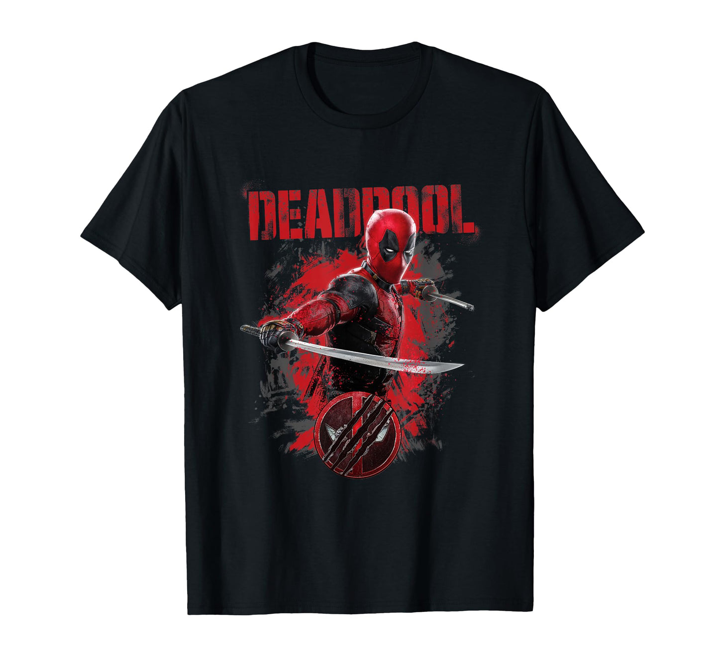 Marvel Deadpool & Wolverine Distressed Red Stamp Hero Logo T-Shirt