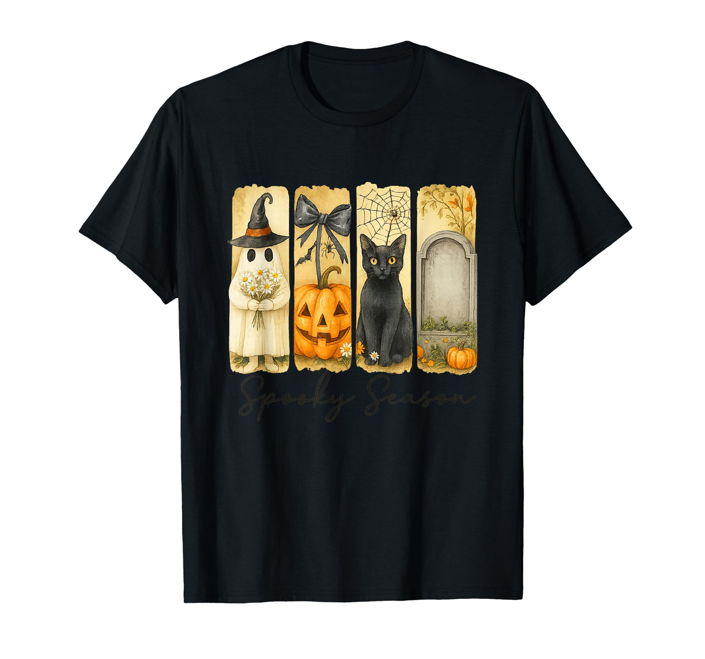 Spooky Season Ghost Cat Pumpkin Grave Design T-Shirt