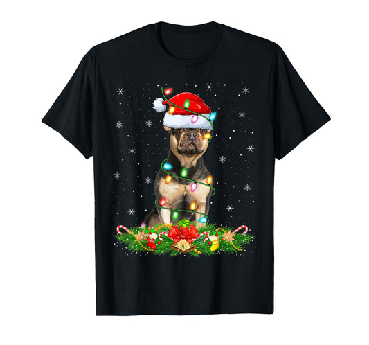French Bulldog Christmas Lights Funny Santa Hat Xmas T-Shirt