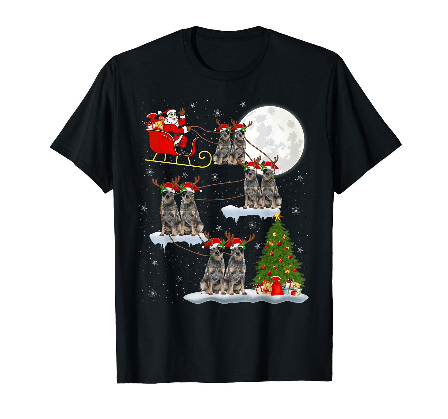 Australian Cattle Dog Santa Sleigh Flying Funny Christmas T-Shirt
