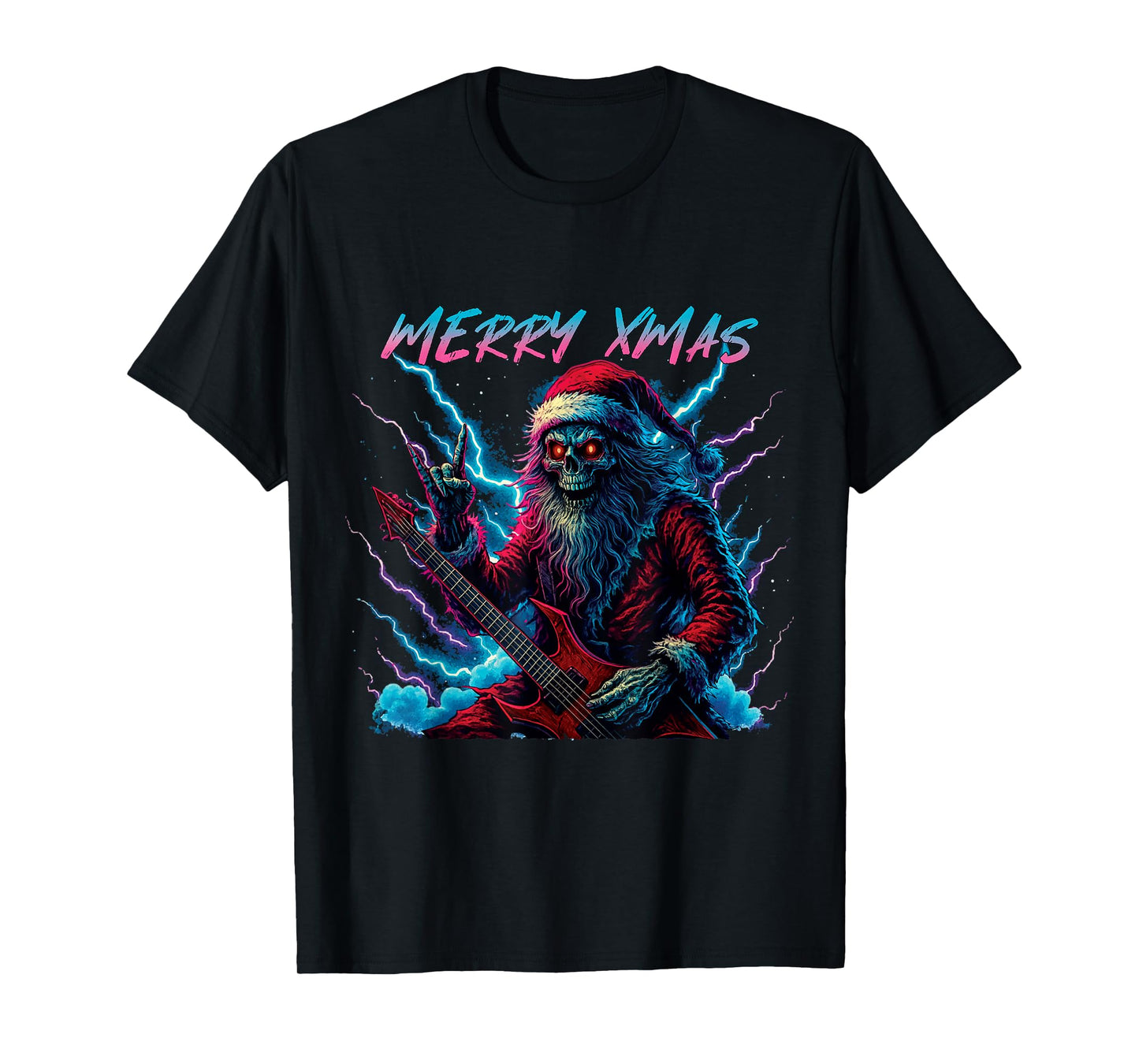 Hail Santa Pagan Happy Solstice Christmas Metal Rock Guitar T-Shirt