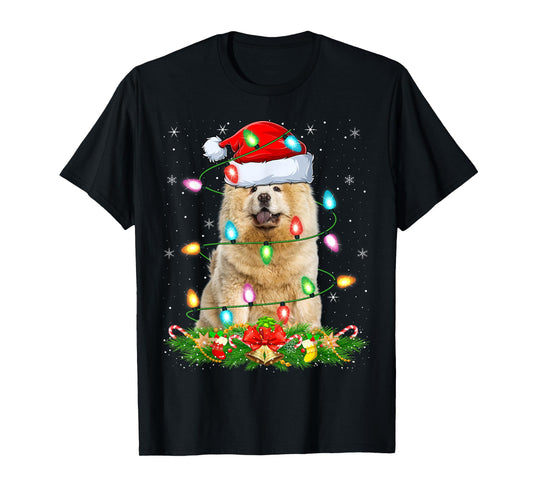 Chow Chow Dog Christmas Lights Funny Santa Hat Xmas T-Shirt