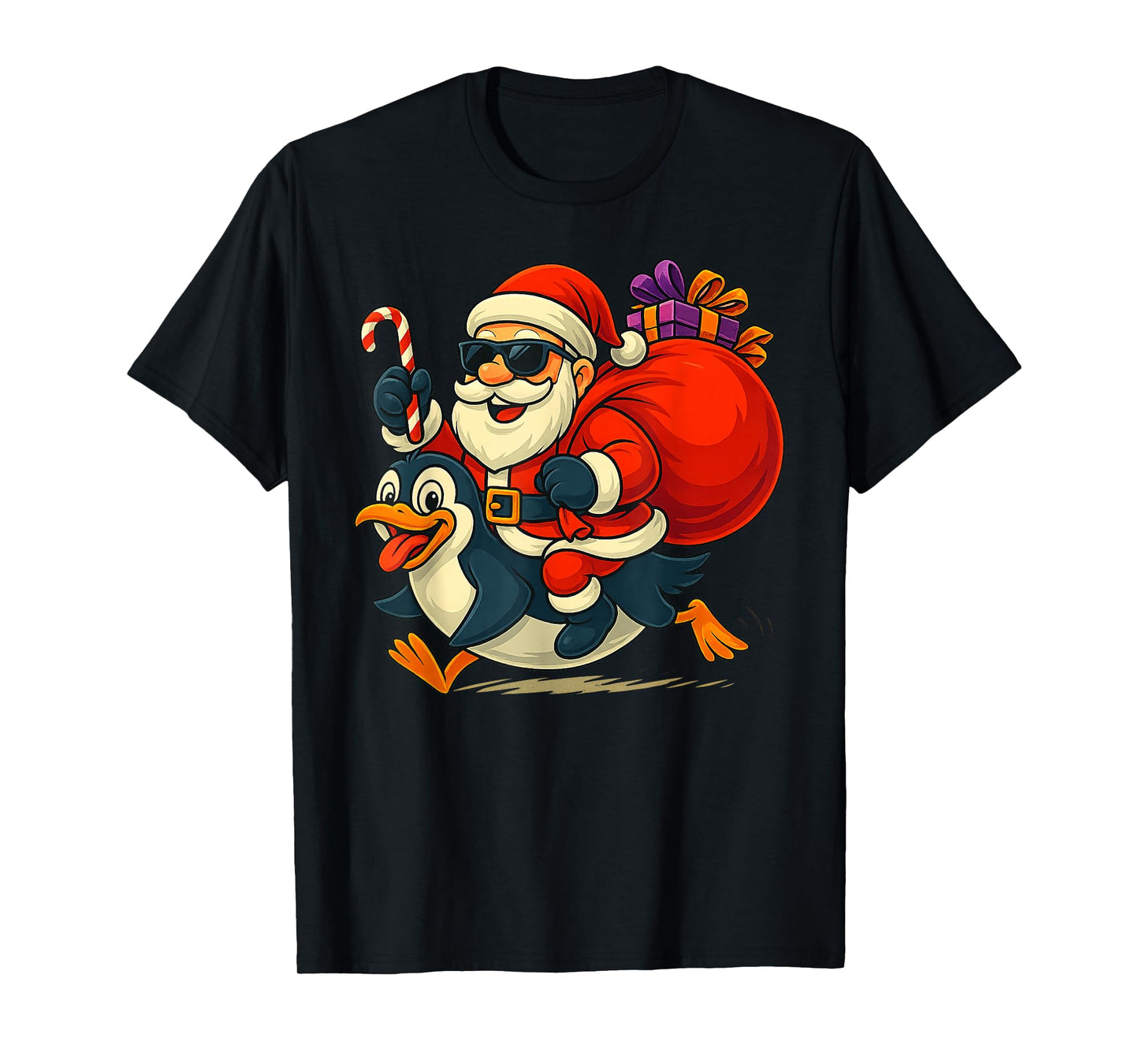 Santa Claus Riding Penguin X-mas Boys Men Merry Christmas T-Shirt