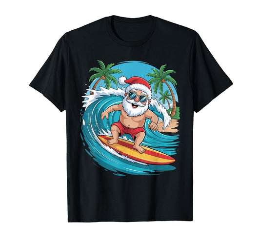 Santa Surfing Funny Surfer Holiday Christmas Xmas Pajama T-Shirt