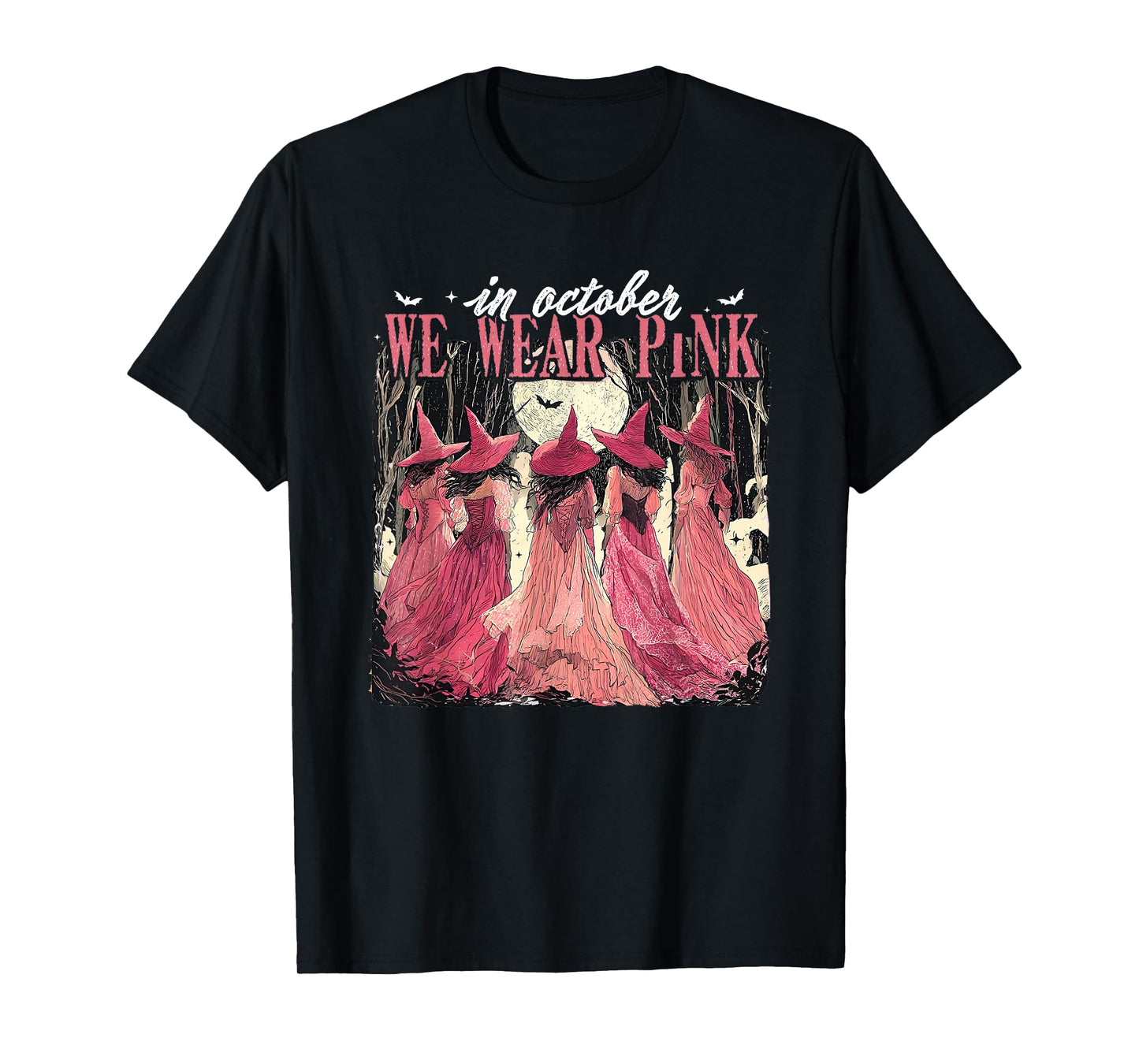 Retro in October We Wear Pink Witch Breast Cancer Awareness T-Shirt