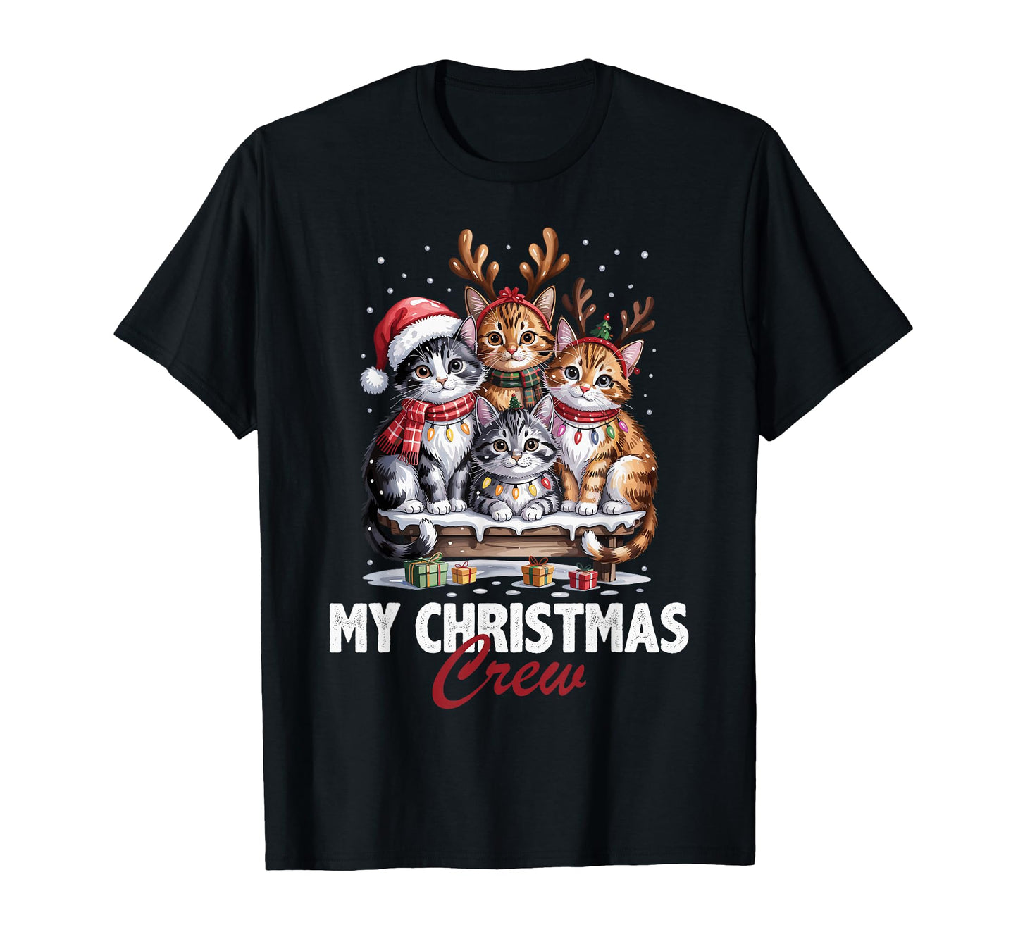 Cat Christmas Crew Cute Pet Lovers Funny Holiday Pajama T-Shirt