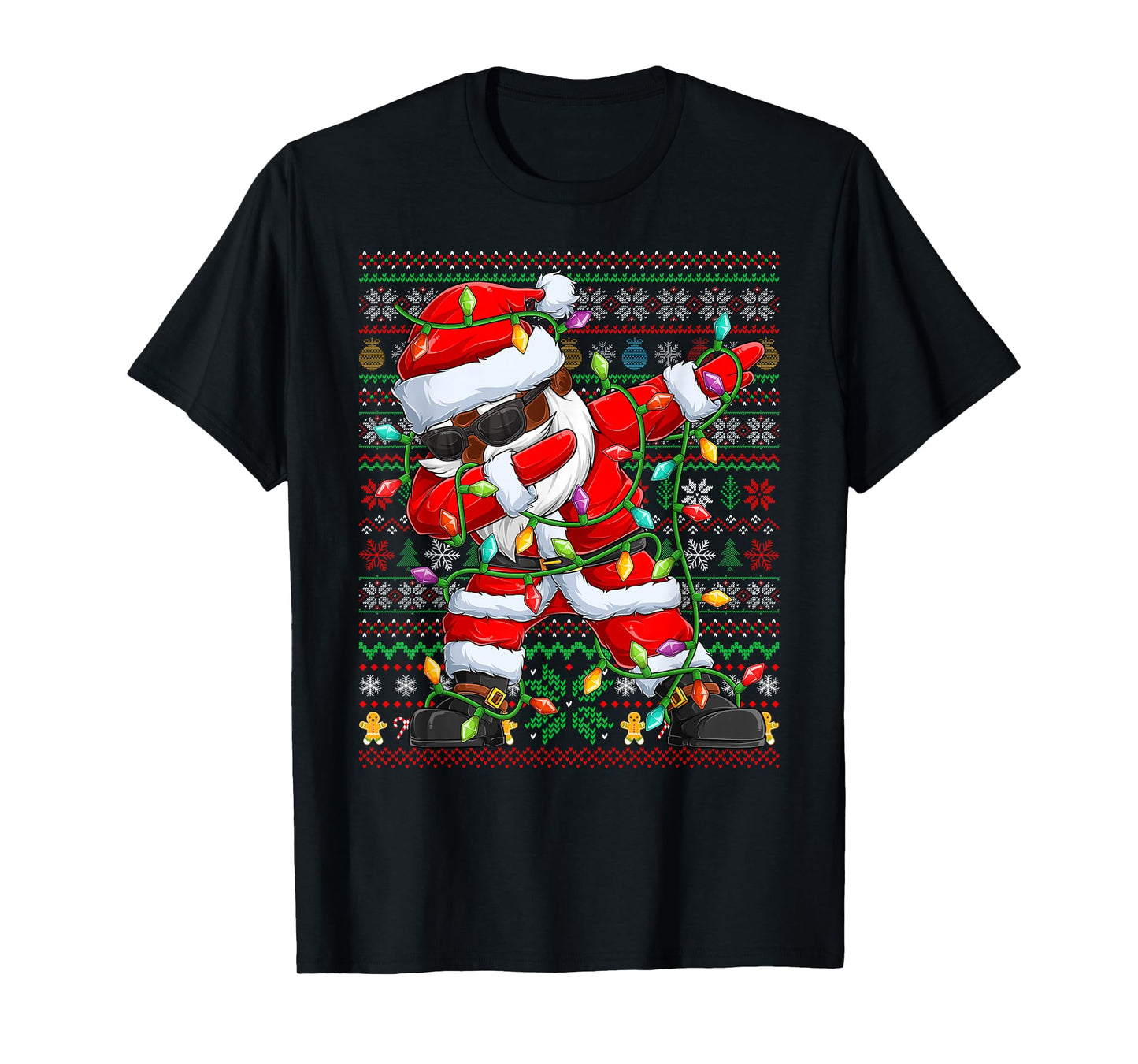 Dabbing Santa Xmas Lights Pajamas Ugly Christmas Sweaters T-Shirt