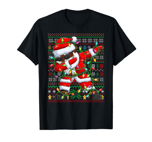 Dabbing Santa Xmas Lights Pajamas Ugly Christmas Sweaters T-Shirt