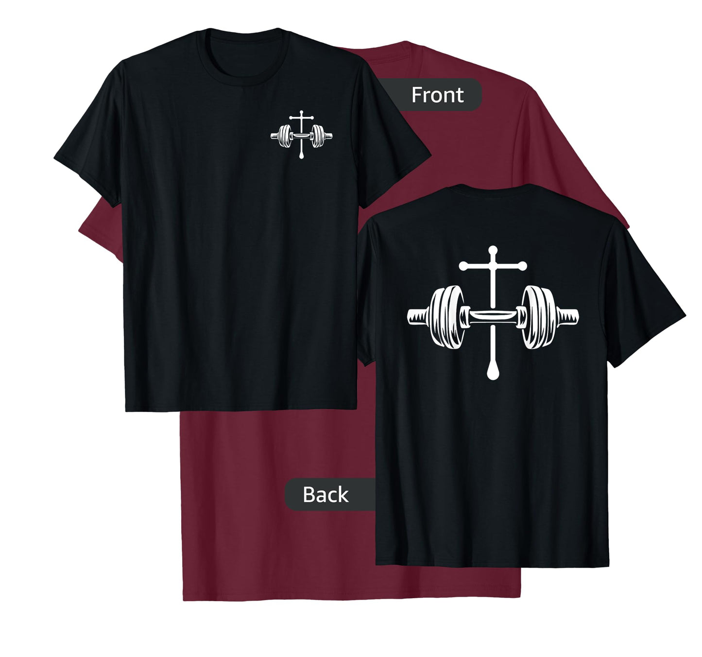 Christian Gym Cross Legend Workout Front Back Dumbbell Logo T-Shirt