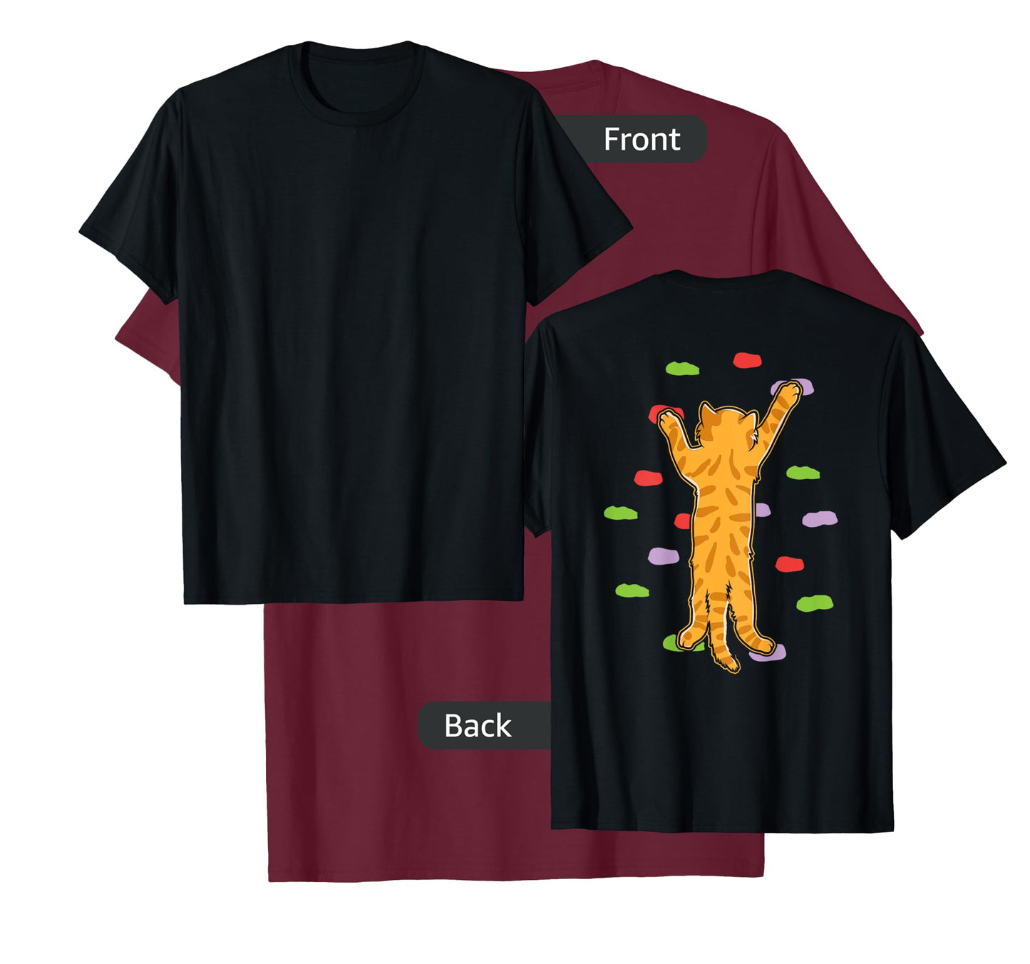 Funny Cute Bouldering Rock Climbing Cat (print on back) T-Shirt for Men Women Girls Kids