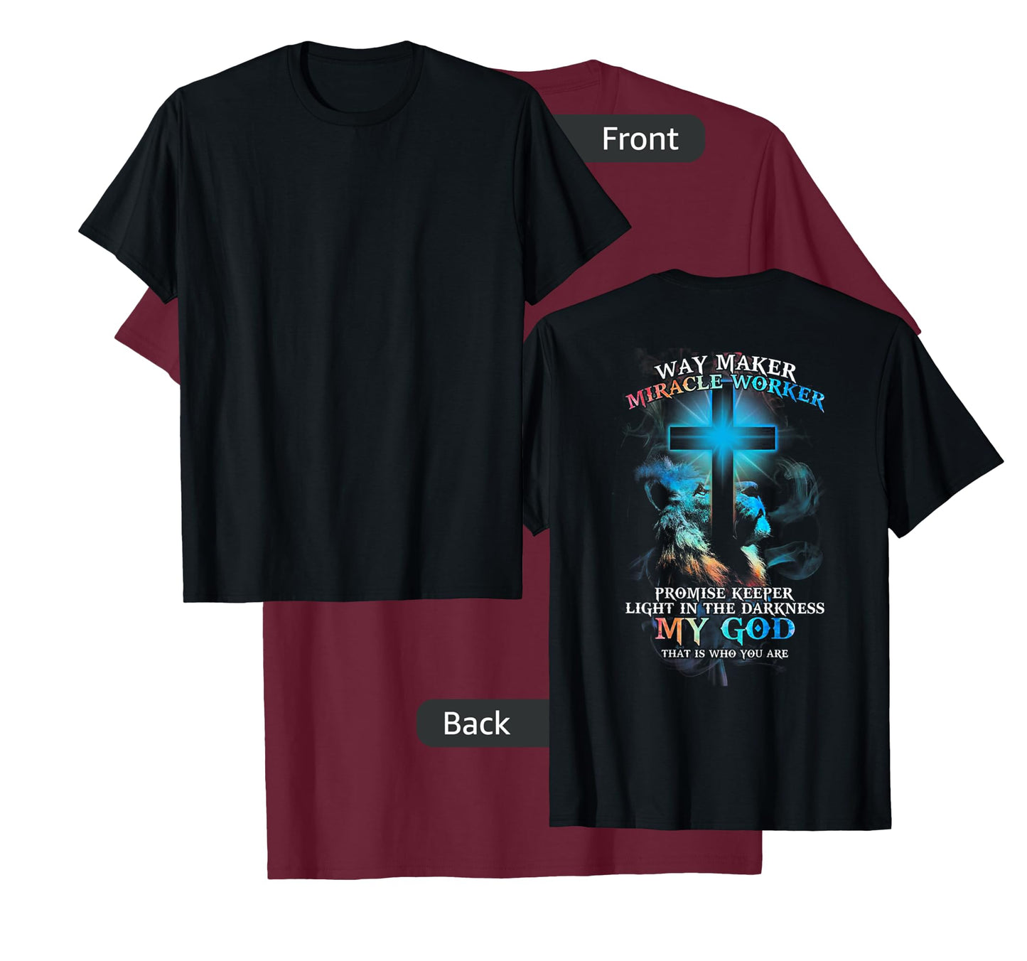 Lion Cross Light Colorful Waymaker Miracle Worker (on back) T-Shirt