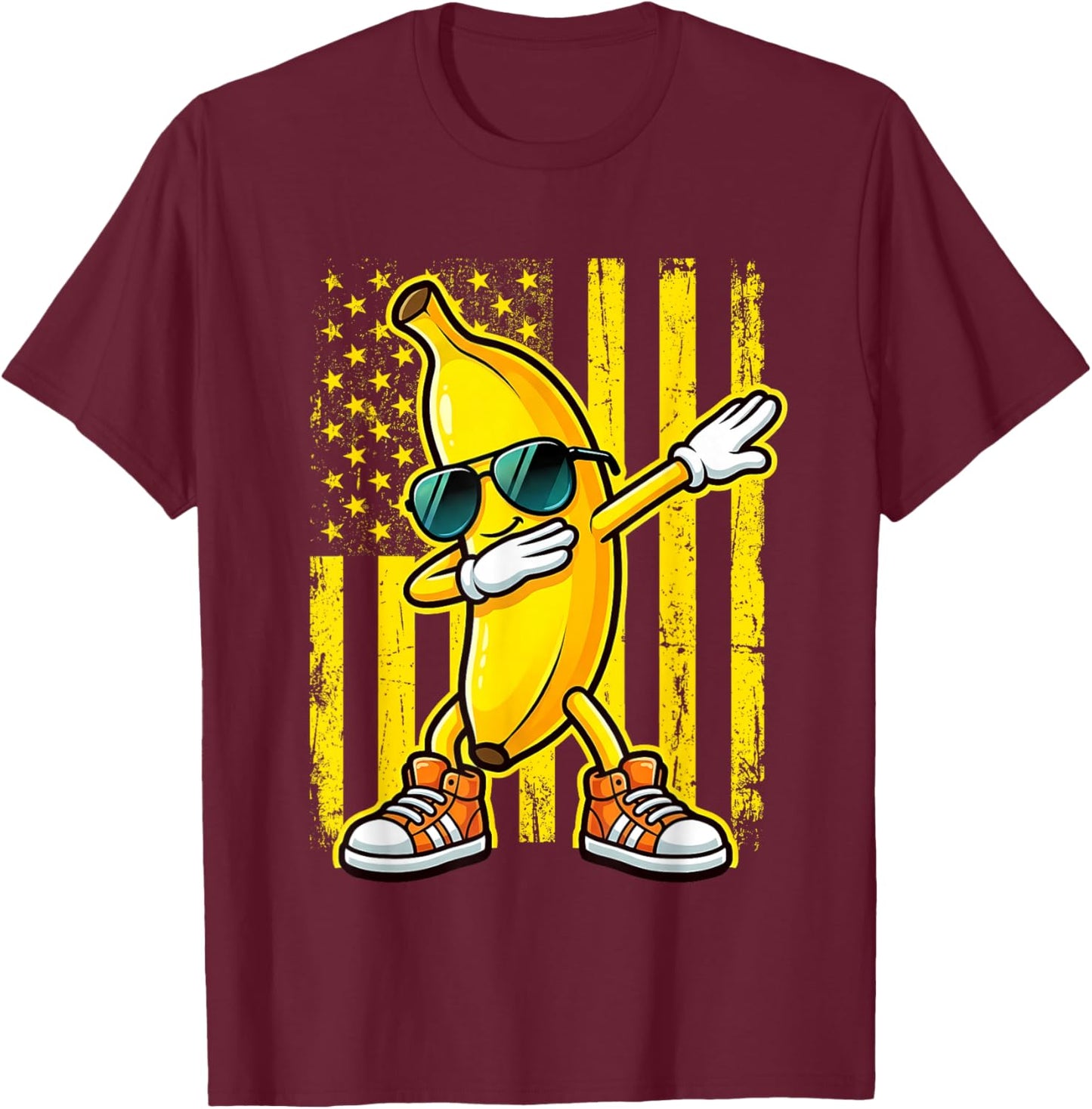 Dabbing Banana USA American Flag Patriotic Banana Lover Kids T-Shirt - T-Shirt | Maroon