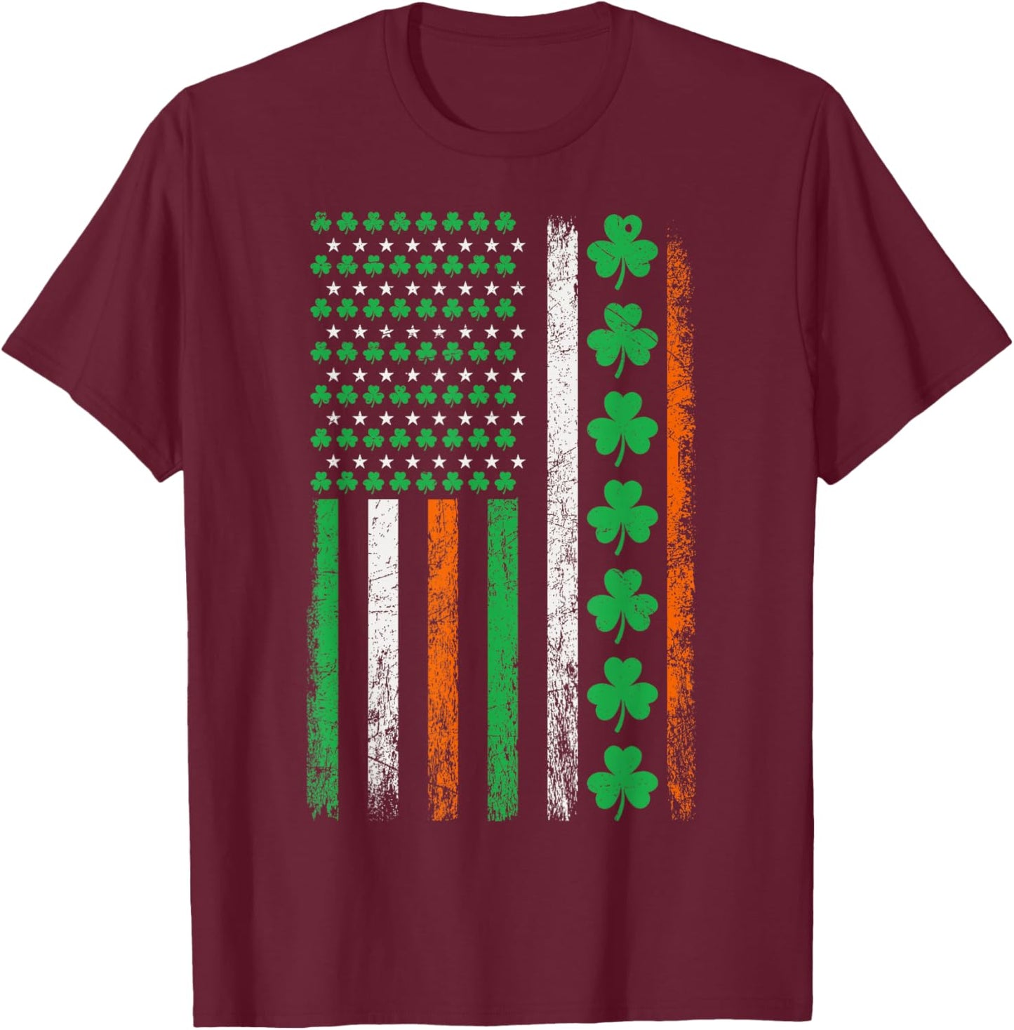 American Flag St Patricks Day Vintage Irish Lucky Shamrocks T-Shirt - T-Shirt | Maroon