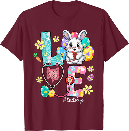 Love Endo Life Endo Nurse Bunny Stethoscope Easter T-Shirt - T-Shirt | Maroon