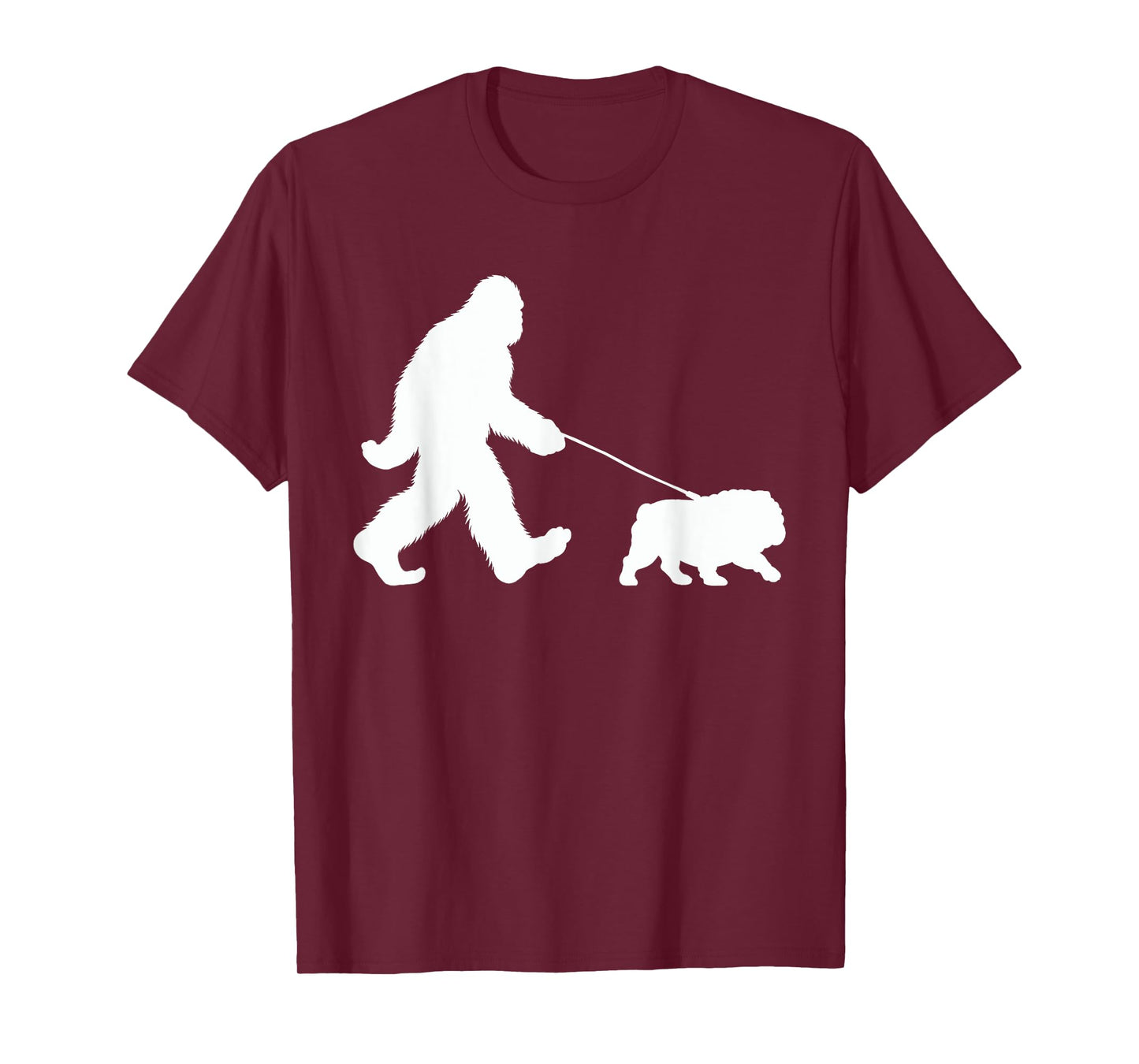 Bigfoot Walking a Dog Funny English Bulldog Lovers Dog Dad T-Shirt for Men Women Girls Kids
