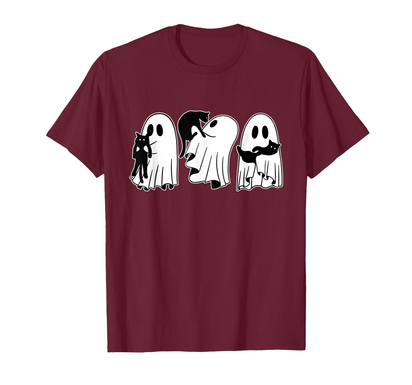 Ghost Holding Black Cat Funny Halloween Cat Lovers Women Tee T-Shirt