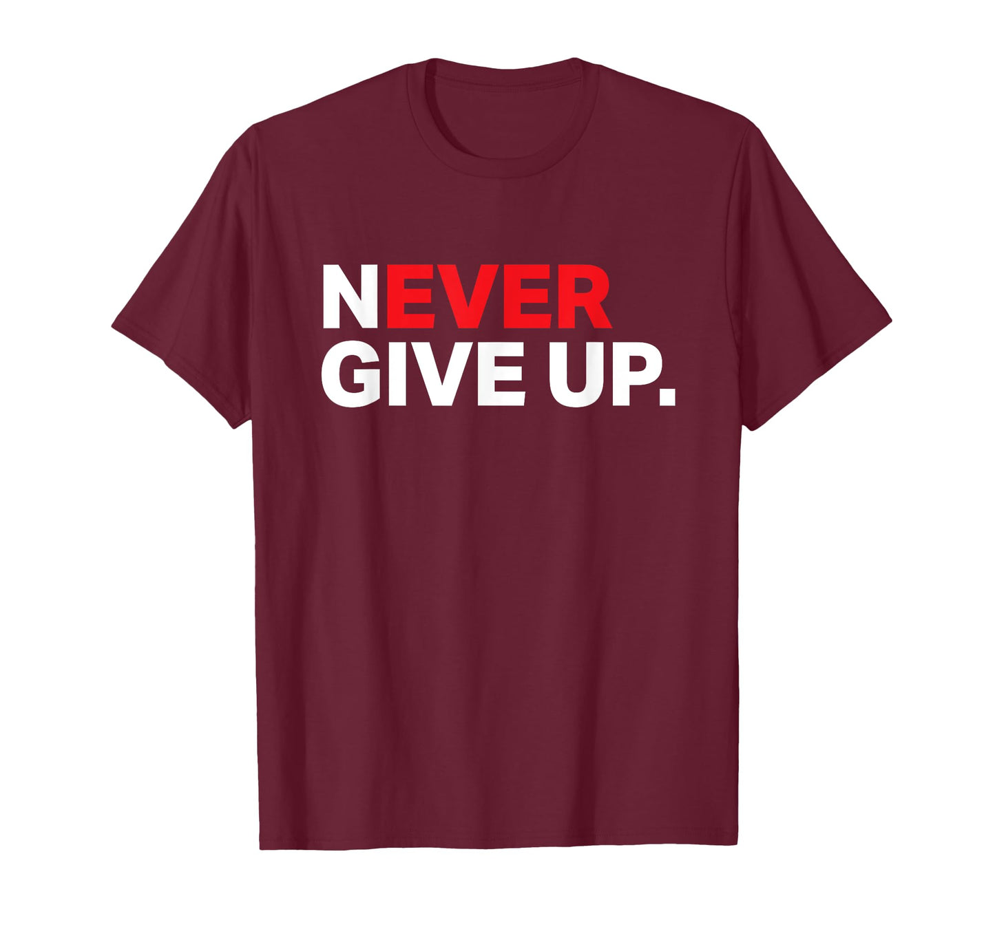 Mens Never ever give up motivational tee shirt 2XL Slate