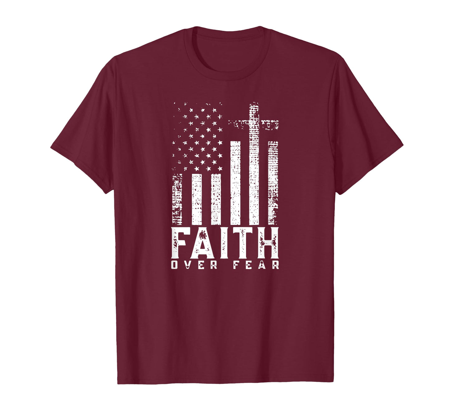 Faith Over Fears Cool Christian Cross American USA Flag Gym T-Shirt for Women Men