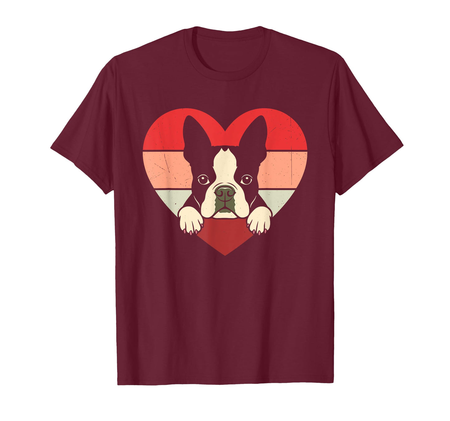 Retro Heart Boston Terrier Dog Vintage Valentine Womens Mens T-Shirt