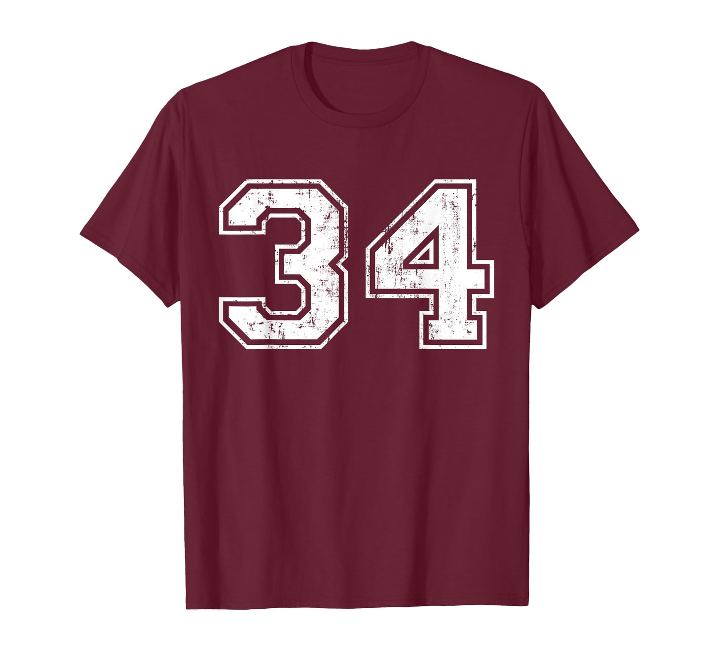 Number 34 Distressed Vintage Thirty Four Sport Team Practice T-Shirt