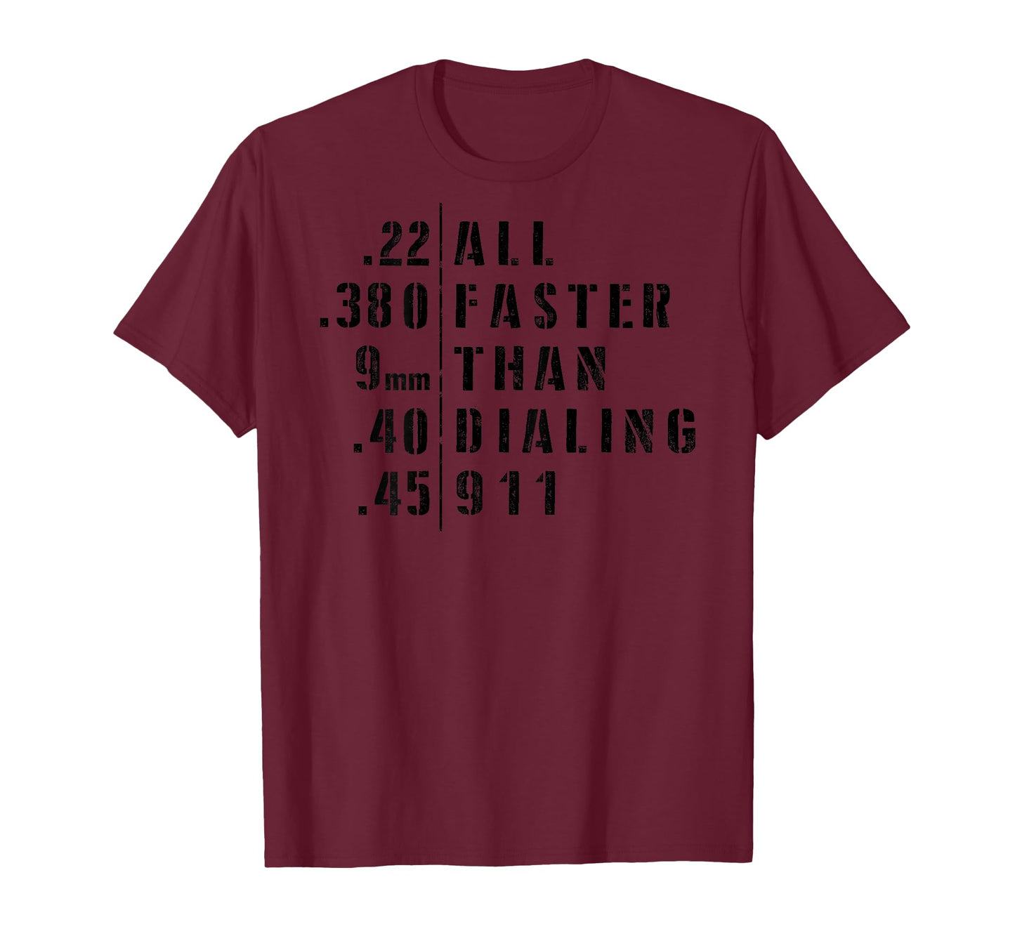 .22 .380 9mm .40 .45 All Faster Than Dialing 911 Sarcastic T-Shirt