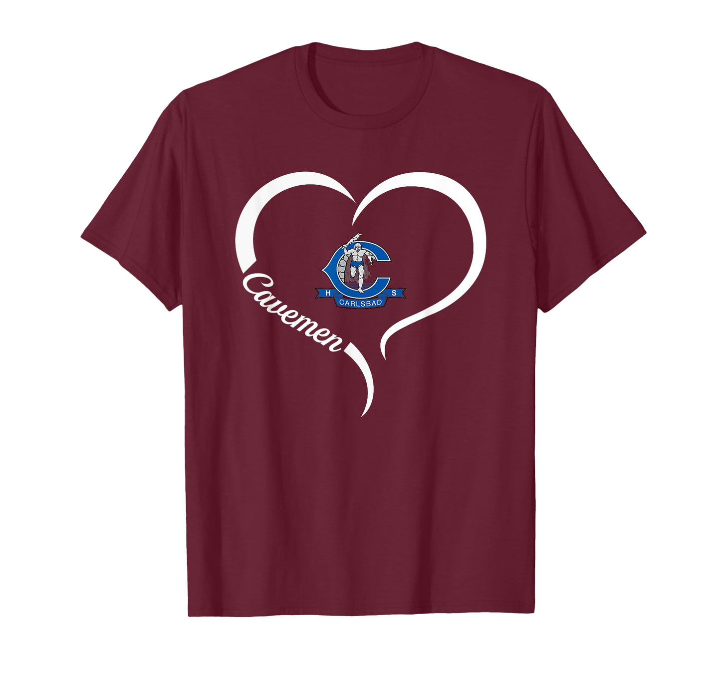 Carlsbad Cavemen Logo Half Heart Slogan HS T-Shirt