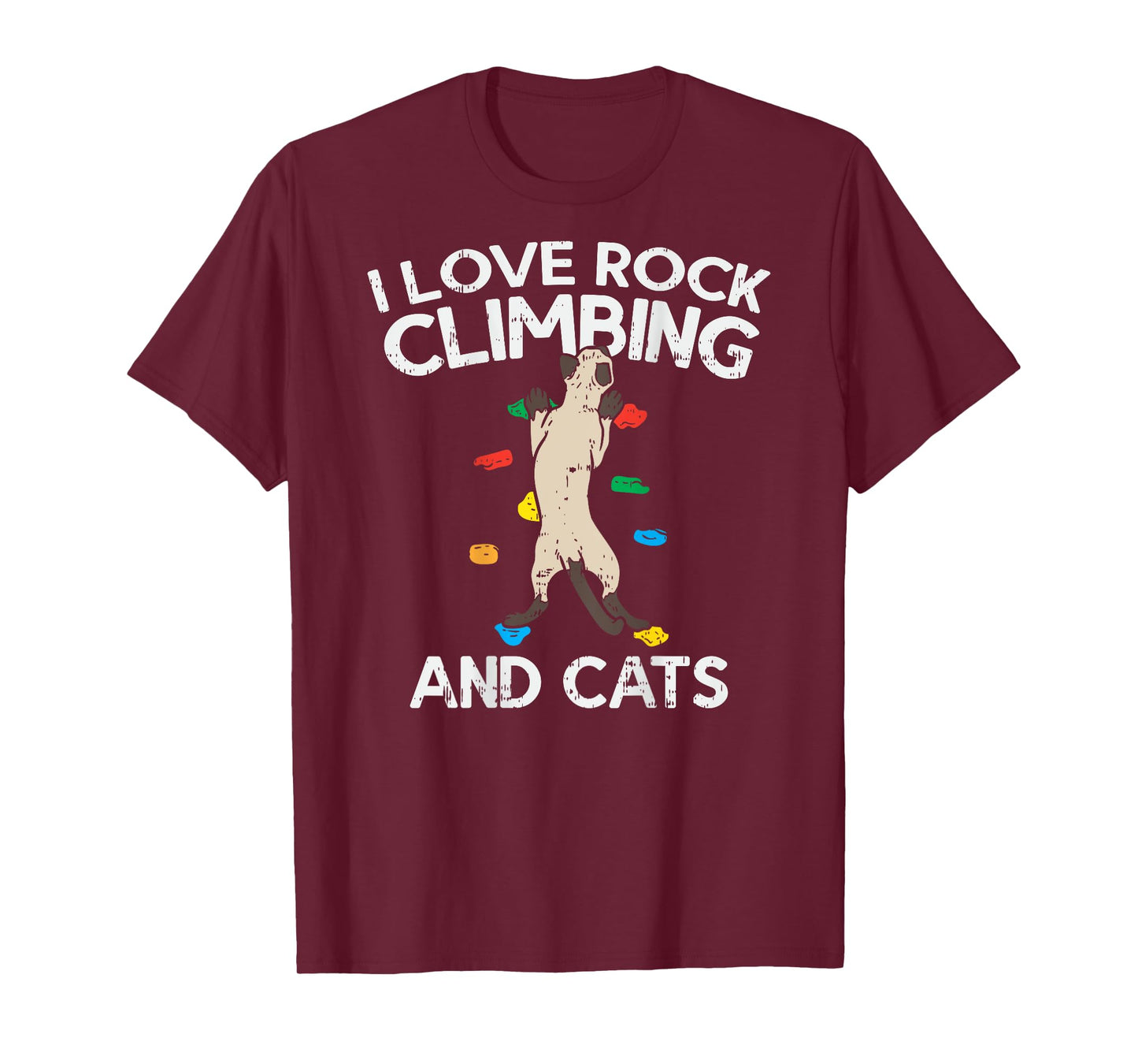 I Love Rock Climbing & Cats (on back) Cute Climbing T-Shirt