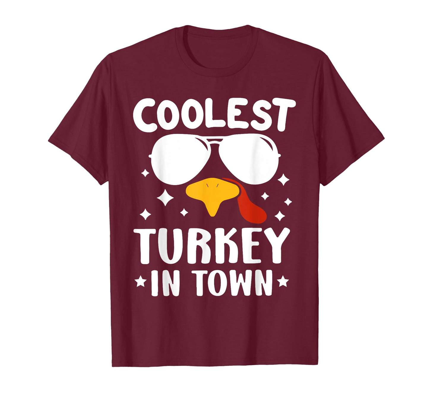 Funny Coolest Turkey In Town Tee Shirt - Unisex Adults Thanksgiving T-Shirt - Black - Small - Short Sleeve - T-Shirt - Solid - Retro - Fall