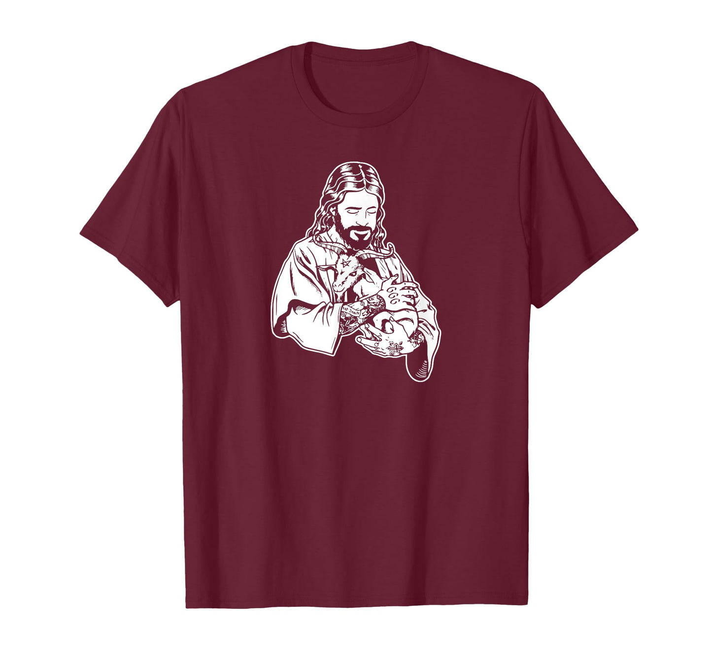 Jesus Holding Goat Baphomet Occult Satanic Tattooed Jesus T-Shirt