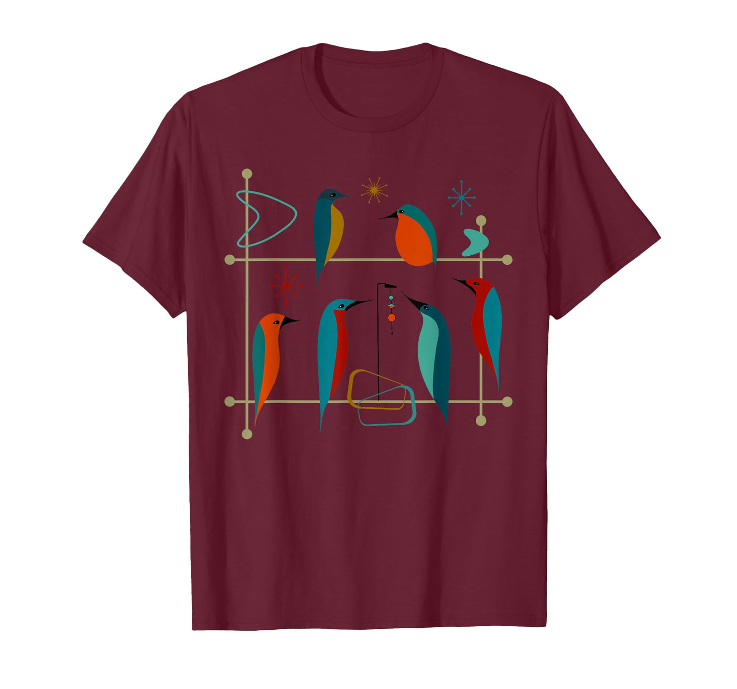 Retro Mid-Century Modern Birds 50s 60s Style T-Shirt