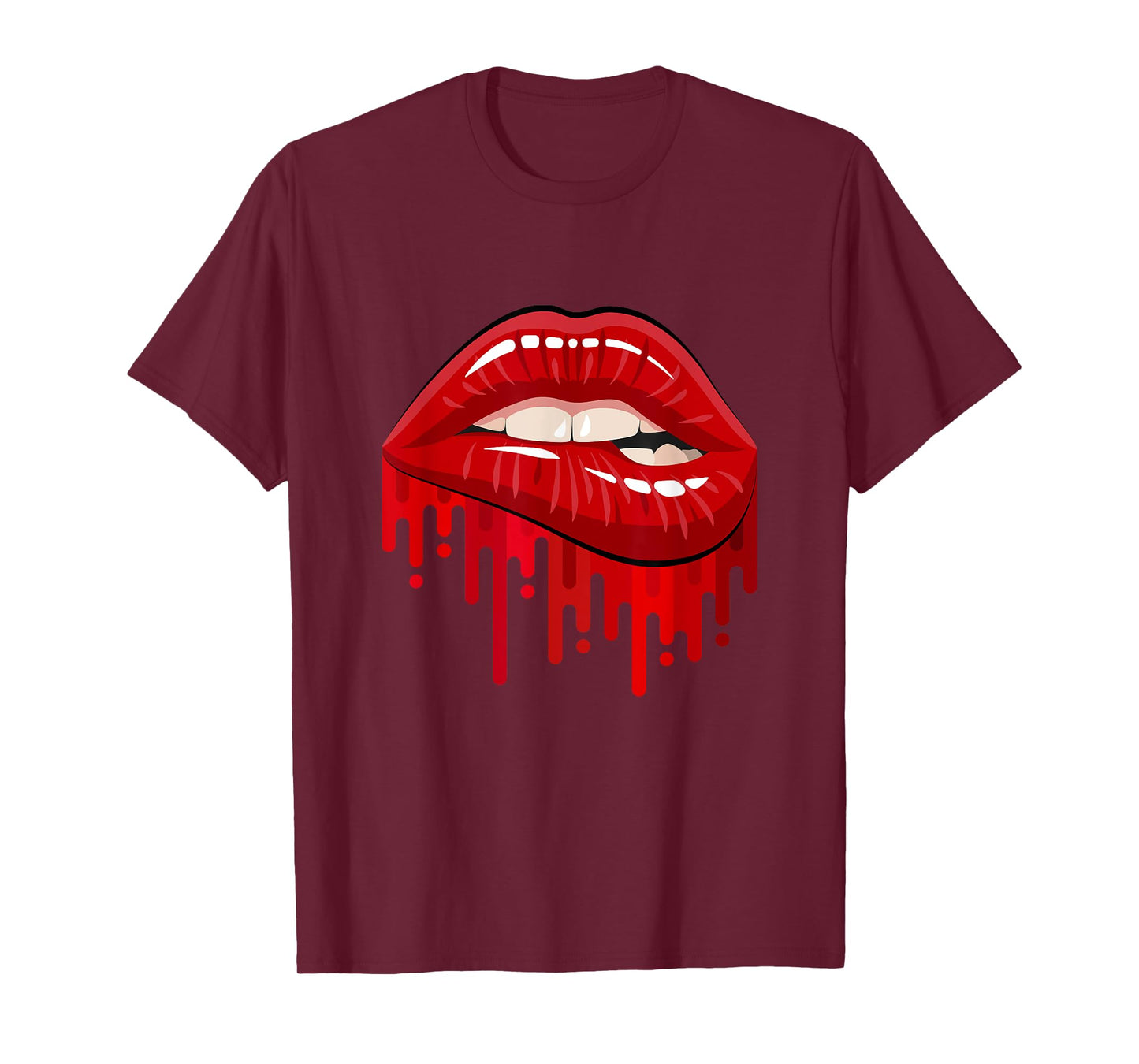 Cool Men's Women's Bold Red Biting Lips Graphic Short Sleeve T-Shirt