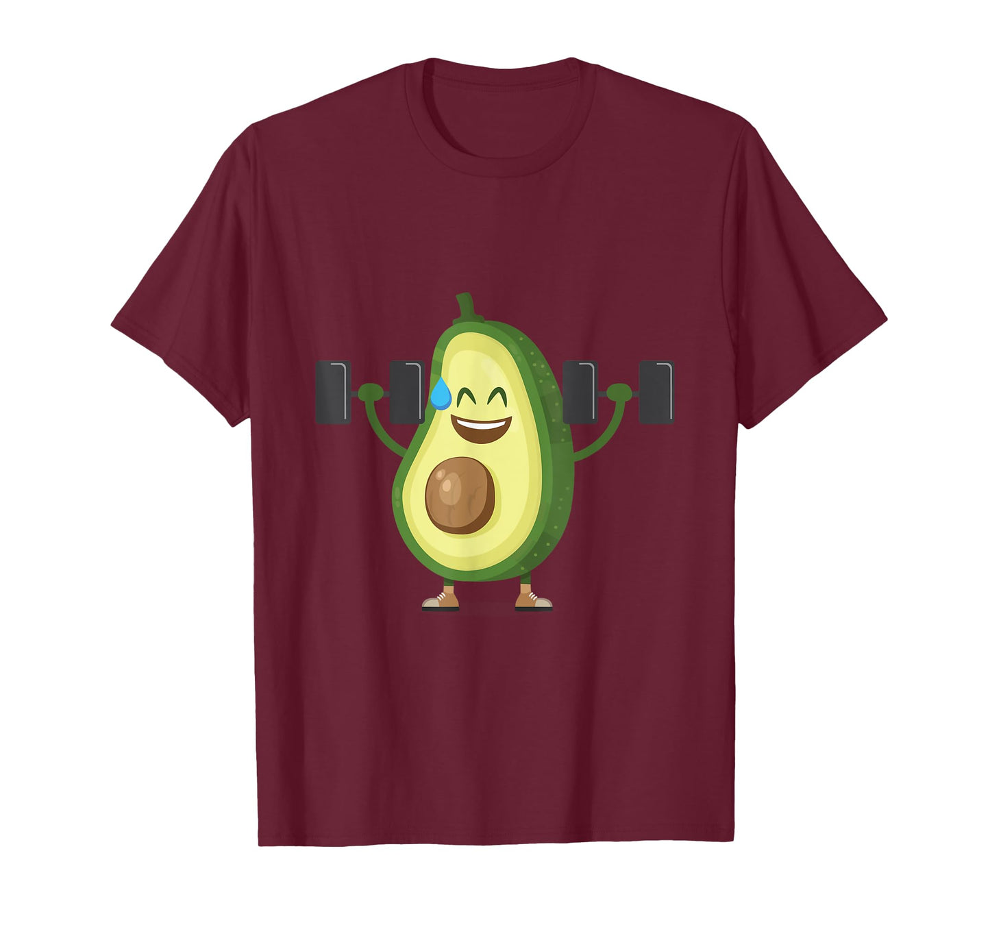 Happy Avocado Lifting Weights Workout, Funny Cartoon T-Shirt