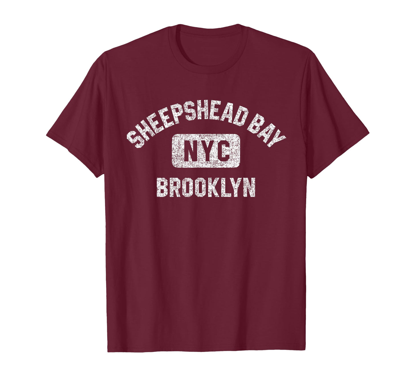 Sheepshead Bay Brooklyn NYC Gym Style Distressed White Print T-Shirt